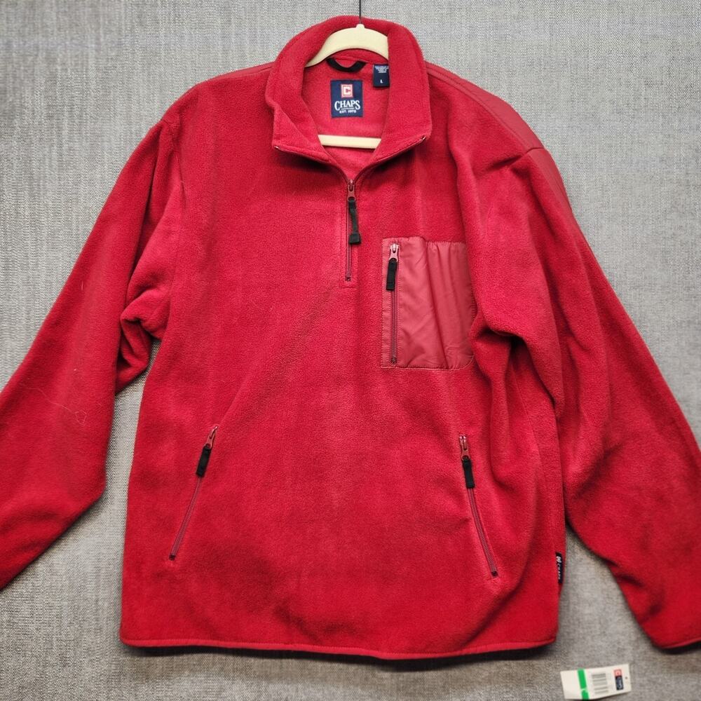 Chaps Men’s Fleece Pullover Jacket Large Red 1/4 Zip Pocket NWT